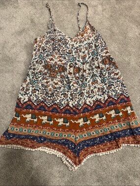 Xhilaration Floral & Brown Elephant Print Romper
